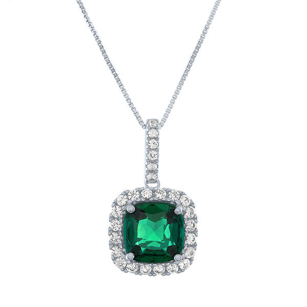 Gemstones Classics&#40;tm&#41; Emerald & White Sapphire Halo Pendant - image 