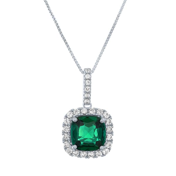 Gemstones Classics(tm) Emerald & White Sapphire Halo Pendant - image 