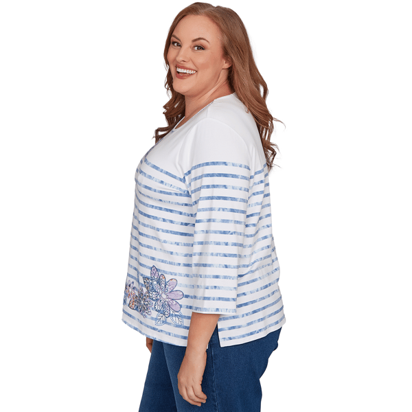 Plus Size Alfred Dunner Hilton Head Striped Floral Blouse