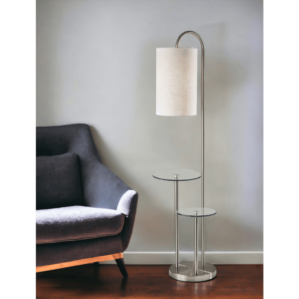 HomeRoots 66in. Silver Tray Table Floor Lamp With Drum Shade