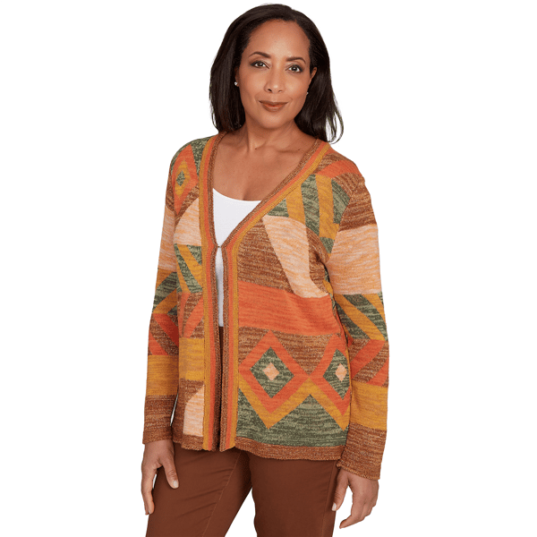 Womens Alfred Dunner Mount Laurel Diamond Patchwork Cardigan