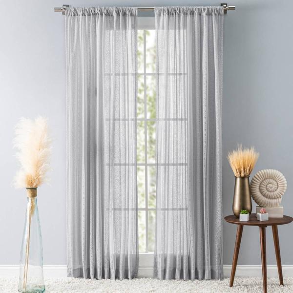 Ricardo(R) Stripe Lace Rod Pocket Curtain Panel - image 