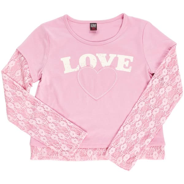 Girls (7-16) Star Ride(R) Long Sleeve Love Lace Layer Top - image 