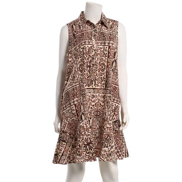 Womens Emma & Michele Sleeveless Abstract Ruffle Hem Shirtdress - image 