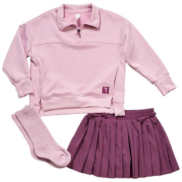 Girls (7-14) Yogalicious(R) 3pc. 1/4 Zip w/ Pleated Skort & Socks - image 