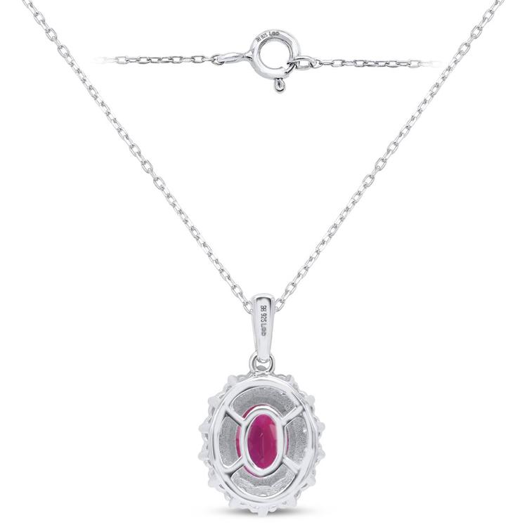 Nova Star® Sterling Silver & Oval Lab-Grown Ruby Pendant Necklace