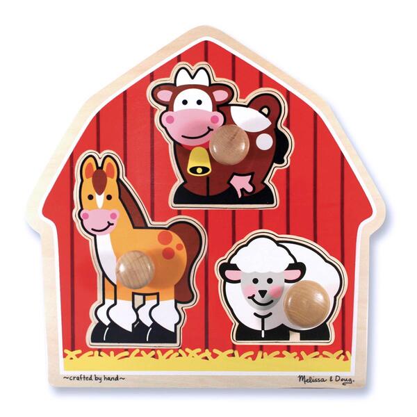 Melissa &amp; Doug(R) 3pc. Barnyard Animals Jumbo Knob Wooden Puzzle - image 