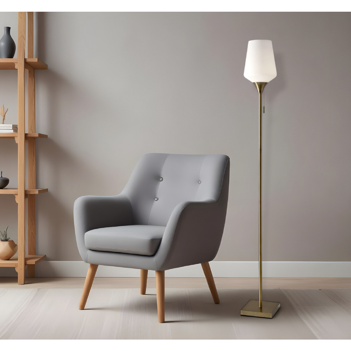 HomeRoots 71in. Brass Torchiere Floor Lamp With Glass Shade