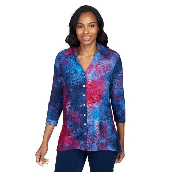 Petite Ruby Rd.Fall Wonders Wonderful Button Down Abstract Blouse - image 
