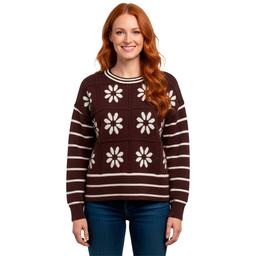 Womens Adrianna Papell Long Sleeve Floral Sweater