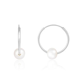 Splendid Pearls 14kt. White Gold Pearl 14mm Hoop Earrings