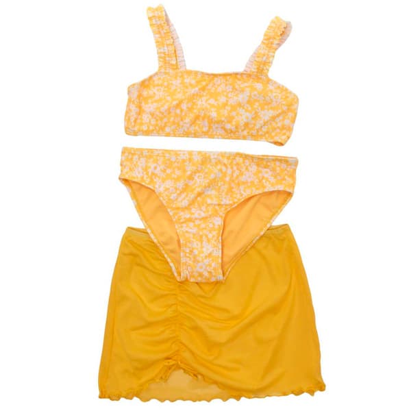 Girls (7-16) Breaking Waves Floral Bikini w/ Skirt Swim Set - image 