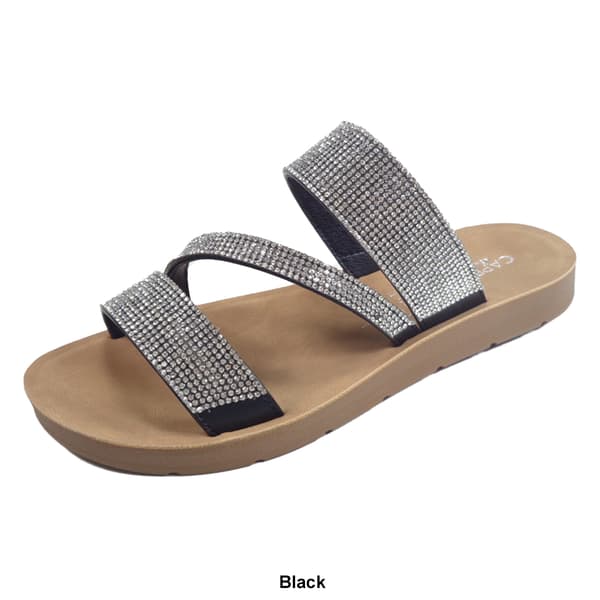 Womens Capelli New York Rhinestone Trim Strappy Slide Sandals