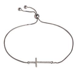 Sterling Silver Diamond Simulant Cross Adjustable Bracelet