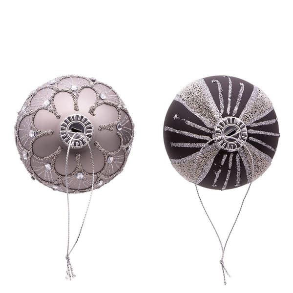 Kurt S. Adler 6pc Silver & Black Jeweled Glass Ball Ornaments Set