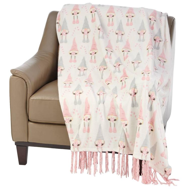 Mountain Ridge Gnomies Loves Peppermint Fringe Popcorn Throw