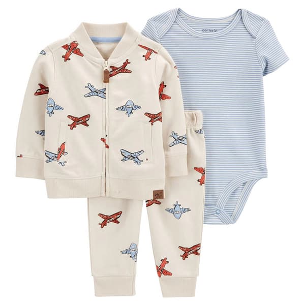 Carter's 3pc Baby Boy Grey Hoodie, Airplane Bodysuit and Navy Pants Set main image 0