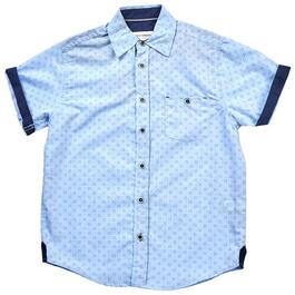 Boys &#40;8-16&#41; Distortion Short Sleeve Button Down Shirt - Blue