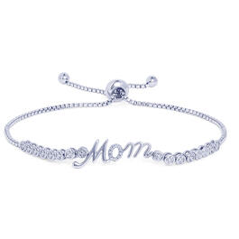 Accents Silver-Plated Diamond Accent Mom Adjustable Bracelet