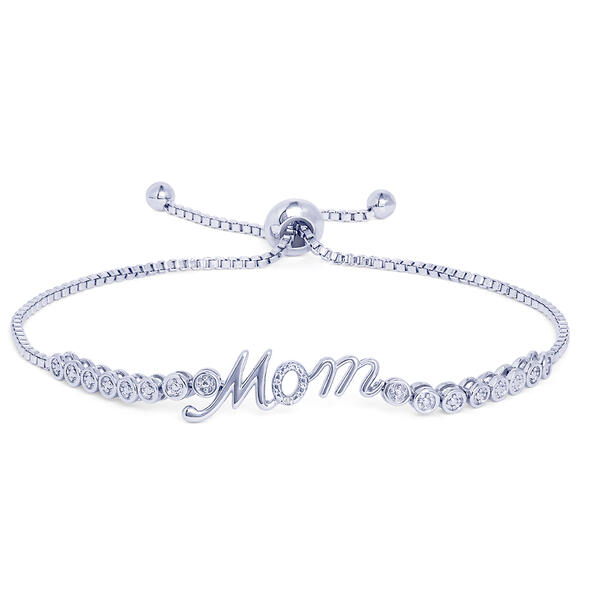 Accents Silver-Plated Diamond Accent Mom Adjustable Bracelet - image 