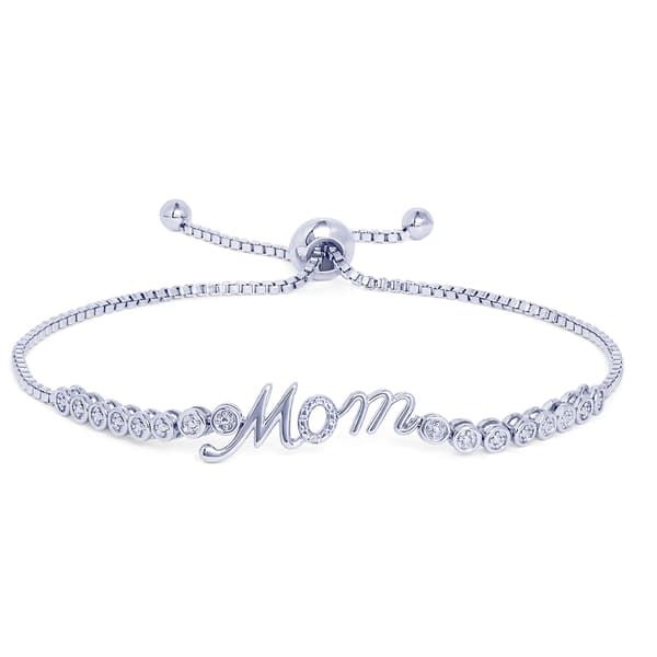 Accents Silver-Plated Diamond Accent Mom Adjustable Bracelet - image 