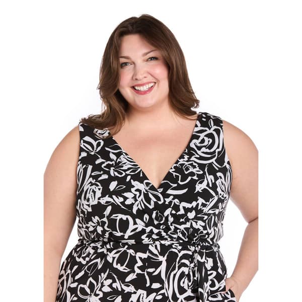 Plus Size R&M Richards Floral Tie Waist Jumpsuit