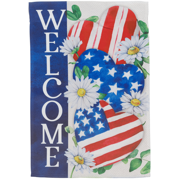 Northlight Stars and Stripes Hearts "Welcome" Garden Flag