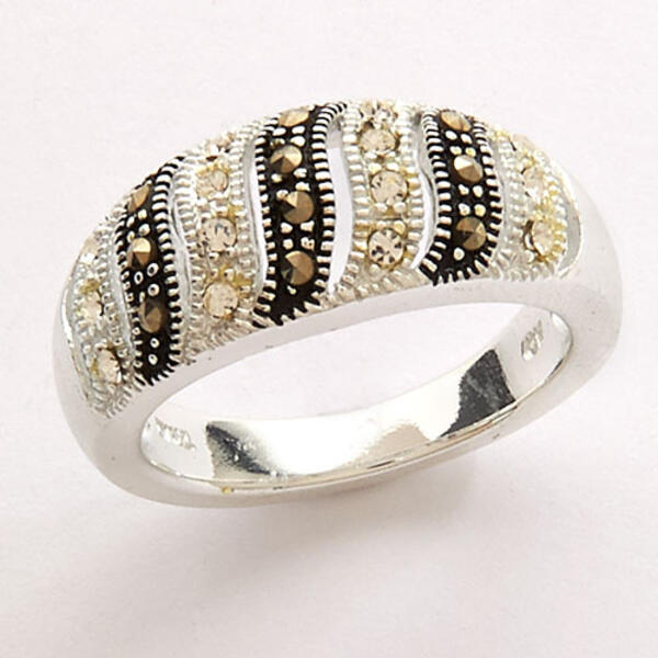 Marsala Fine Silver Plated Marcasite/Crystal Dome Ring - image 