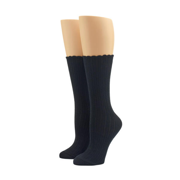 Womens HUE&#40;R&#41; Scalloped Pointelle Crew Socks - image 