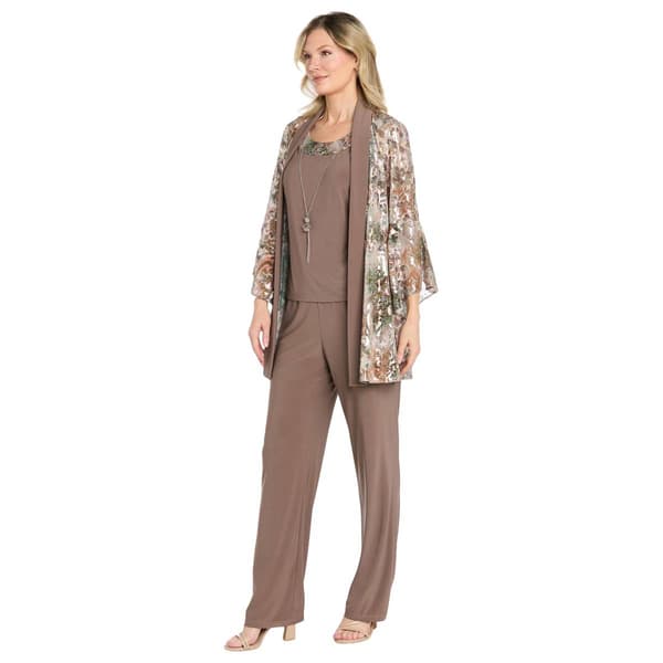 Womens R&M Richards 3pc. Foil Mesh Print Bell Sleeve Pant Set