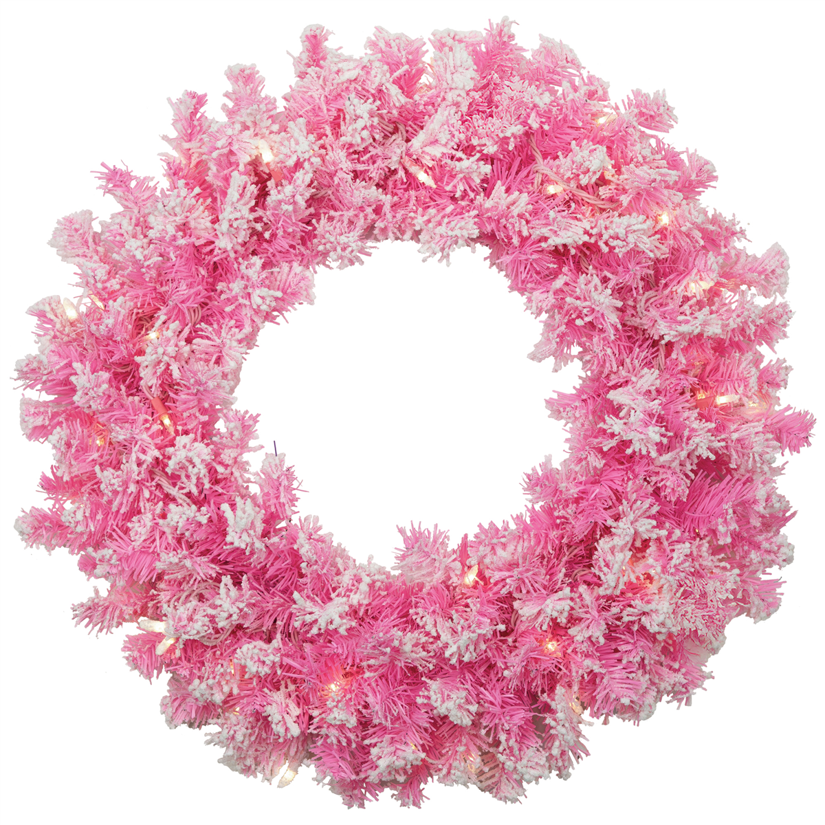 Northlight 24in. Pre-Lit Flocked Pink Pine Christmas Wreath