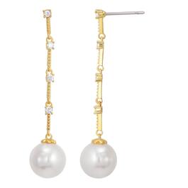 Roman Gold-Tone CZ Pearl Chain Dangle Earrings