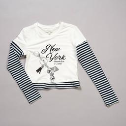 Girls (7-16) No Comment New York Layered Striped Sleeve Tee