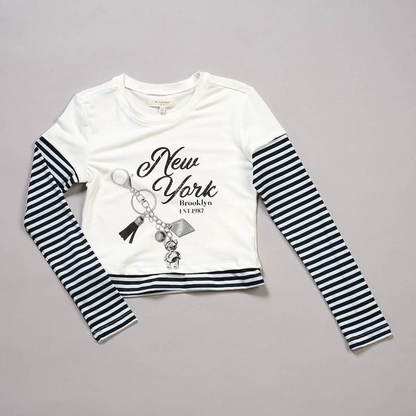 Girls (7-16) No Comment New York Layered Striped Sleeve Tee - image 
