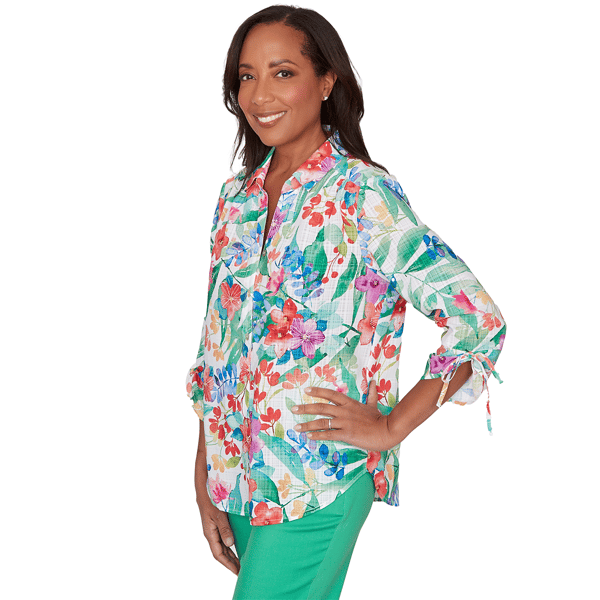 Petite Alfred Dunner Resort Living Tie Sleeve Floral Blouse