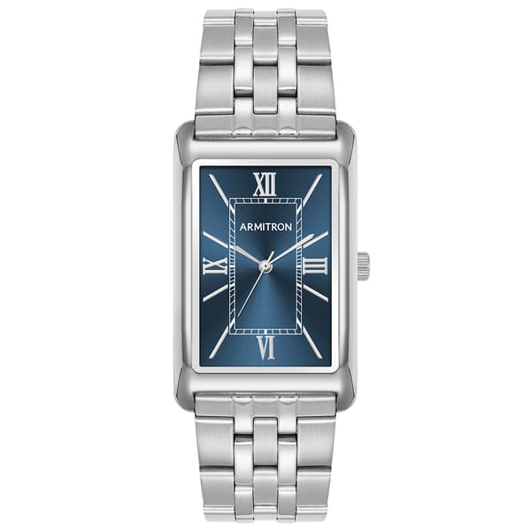 Mens Armitron Silver Tank Watch with Navy Dial - 20-5616NVSV - image 