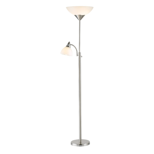 HomeRoots 71in. Silver Metal Two Light Torchiere Floor Lamp - image 
