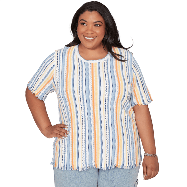 Plus Size Alfred Dunner Out Of The Blue Textured Fringe Stripe T - image 