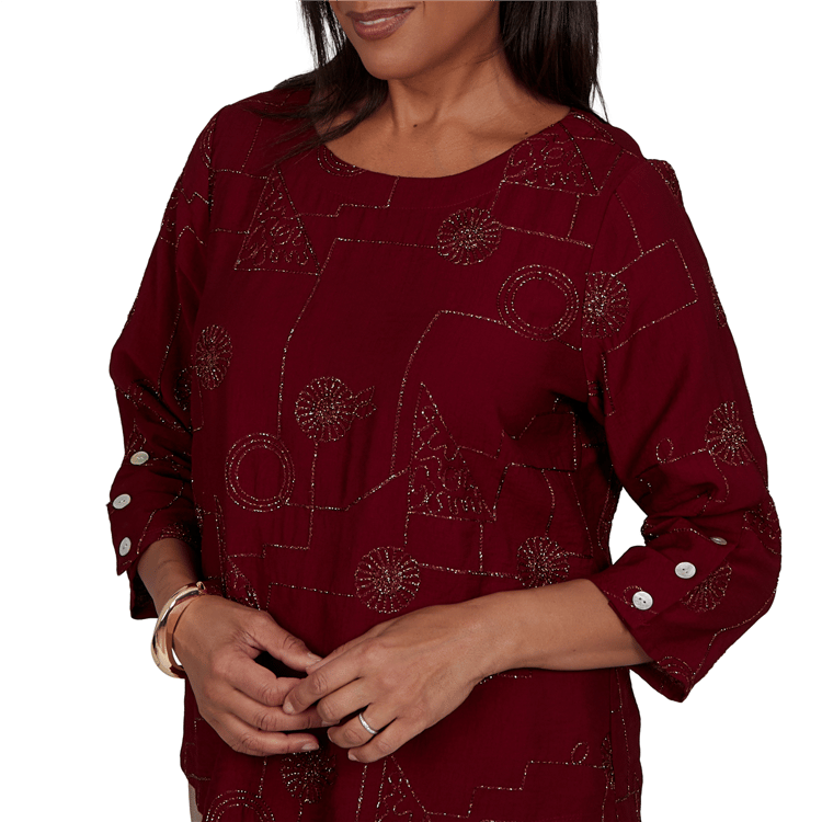 Womens Alfred Dunner Union 3/4 Sleeve Sparkle Soutache Blouse