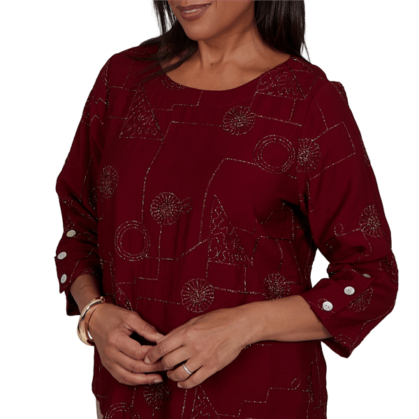 Womens Alfred Dunner Union 3/4 Sleeve Sparkle Soutache Blouse