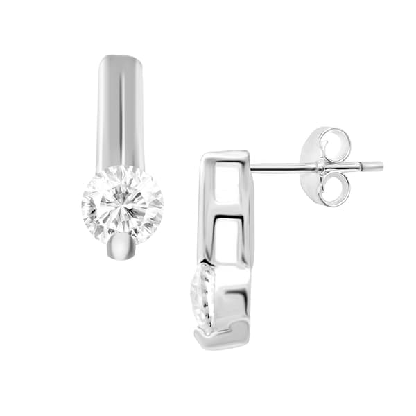 Marsala Fine Silver PlatedRound CZ Polished Drop Earrings - image 