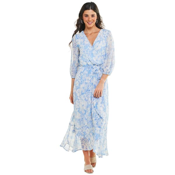 Womens Harlow & Rose 3/4 Sleeve Floral Chiffon Maxi Dress