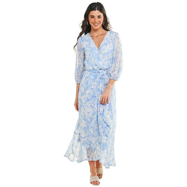 Womens Harlow & Rose 3/4 Sleeve Floral Chiffon Maxi Dress - image 