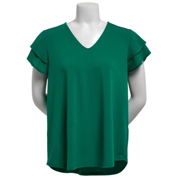 Womens Adrianna Papell Short Double Flutter Sleeve V-Neck Blouse