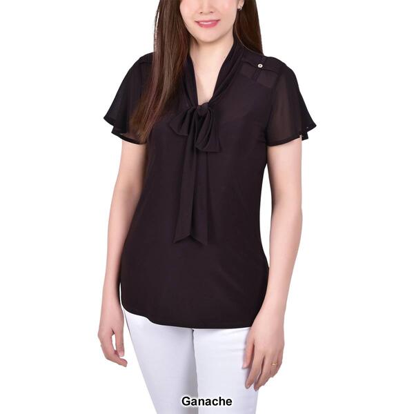 Petites NY Collection Short Sleeve Tie Front Knit Blouse