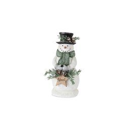 Melrose Holiday Snowman Figurine with Frosted Pine - Set of 3