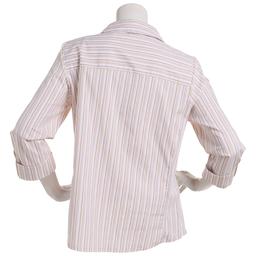 Petite Emily Daniels Knit To Fit Stripe Blouse-White/Tan