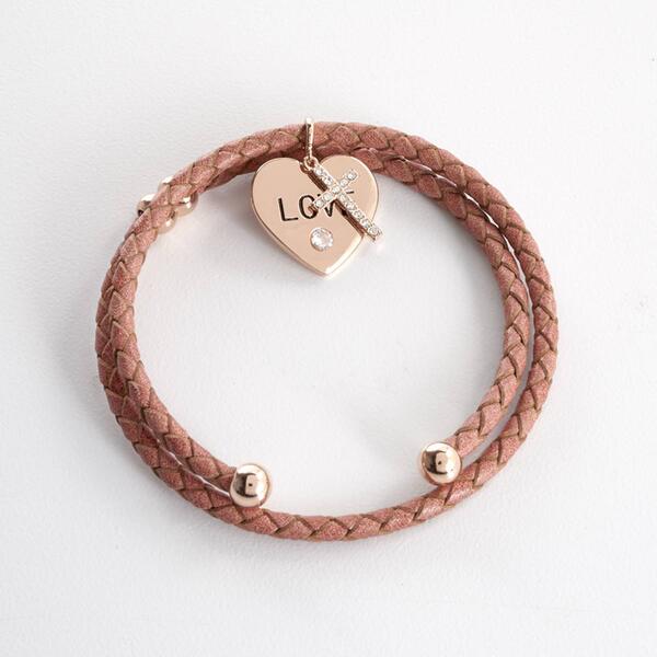 Inspirational Rose Gold Pink Leather Cross Bracelet - image 