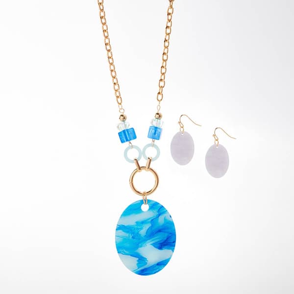 Ashley Cooper(tm) Gold Plated Tonal Blue Pendant & Earring Set - image 