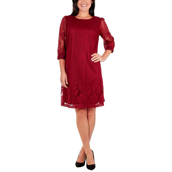 Womens NY Collection Lace 3/4 Sleeve Shift Dress - image 